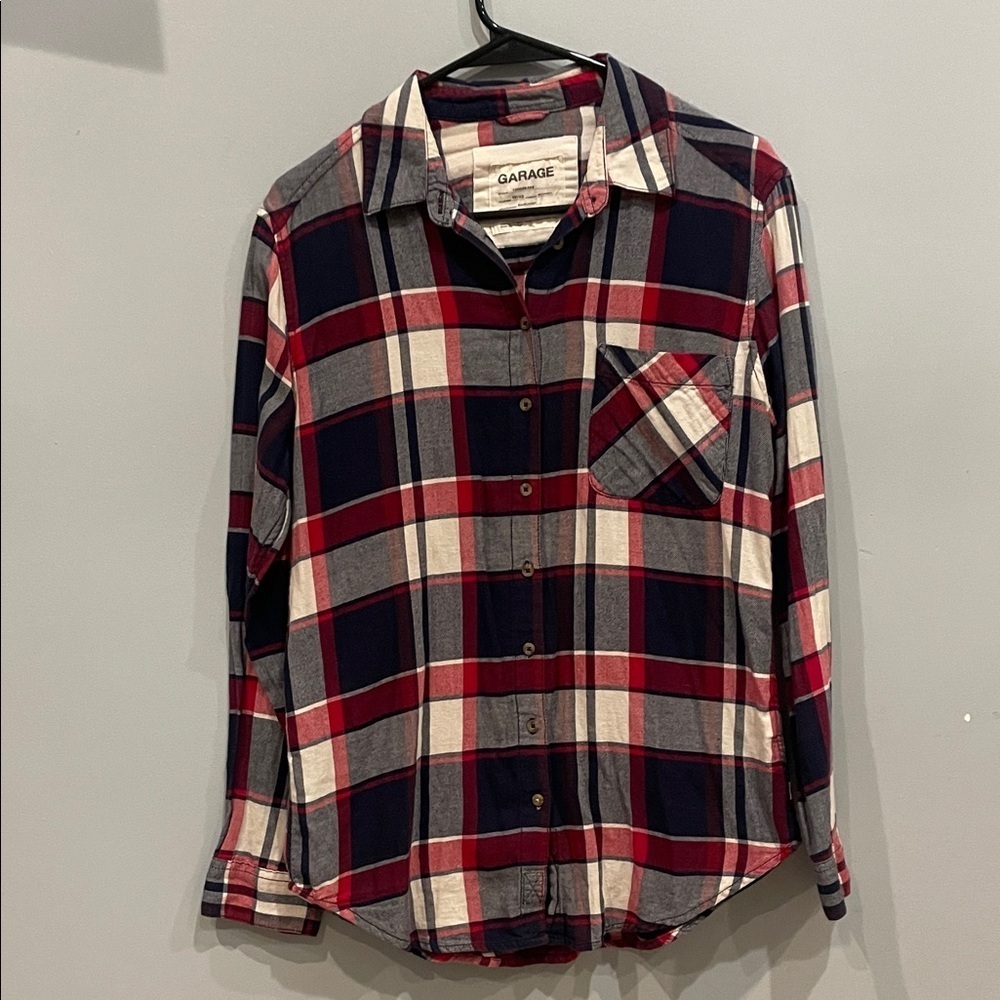 Garage Multicolor Plaid Button-Up Shirt boyfriend style fits big